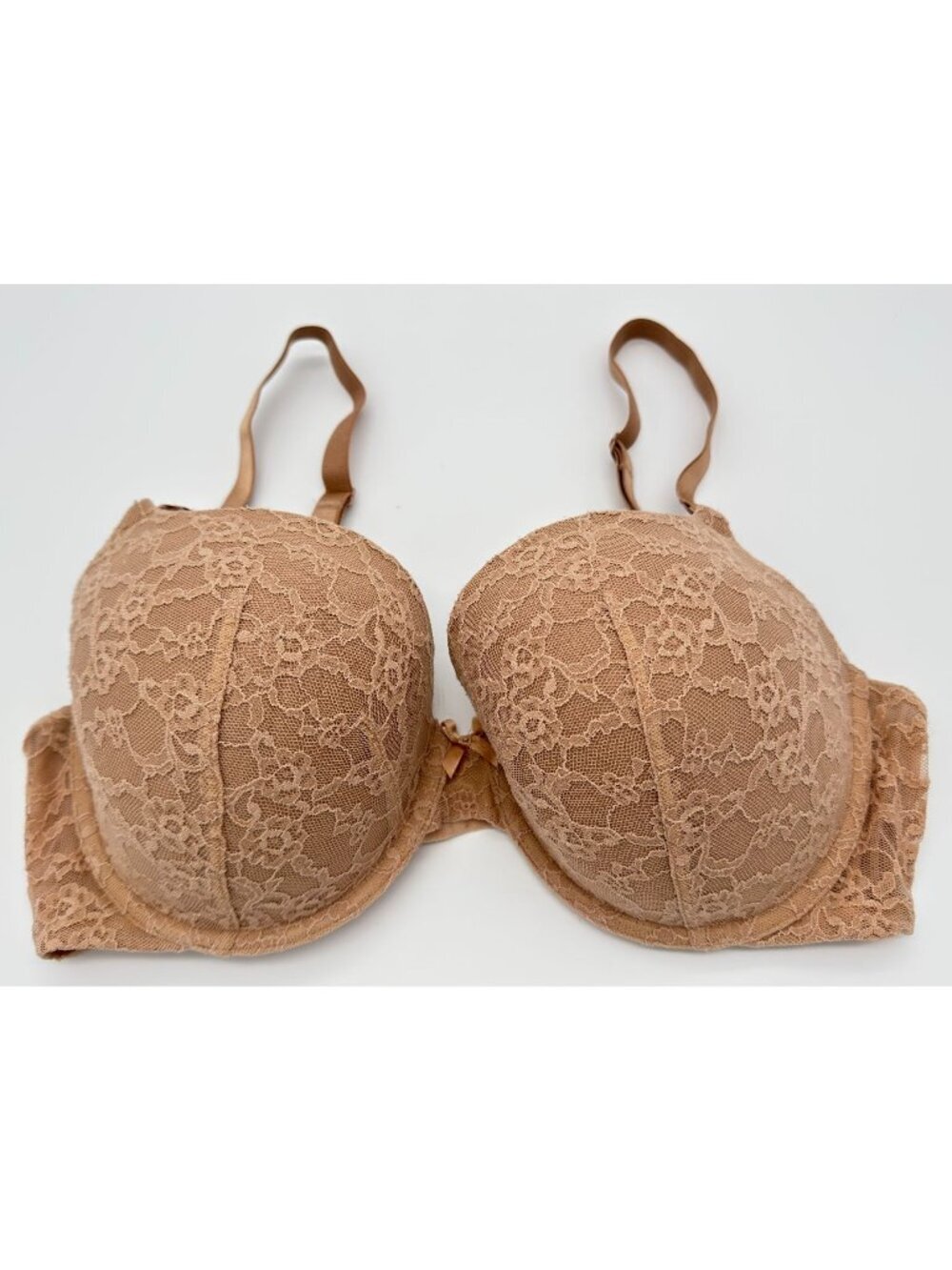Victoria's Secret Demi Bra Taupe Beige Underwire Floral Lace Overlay Size 36DD